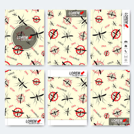 Modern vector templates for brochure, flyer, cover magazine or report in A4 size. Zika virus backgraund. Zika mosquito pattern. Aedes Aegypti illustration.のイラスト素材