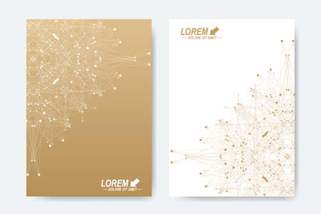 Modern vector template for brochure, Leaflet, flyer, cover, magazine or annual report. A4 size. Business, science, medicine and technology design book layout. Abstract presentation with golden mandala.のイラスト素材