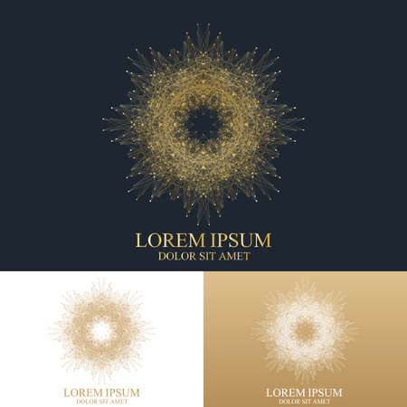 Geometric abstract round Logo. Golden mandala with connected line and dots. Graphic composition for medicine, science, technology, chemistry. Molecule Logo. Vector Logo Template.のイラスト素材