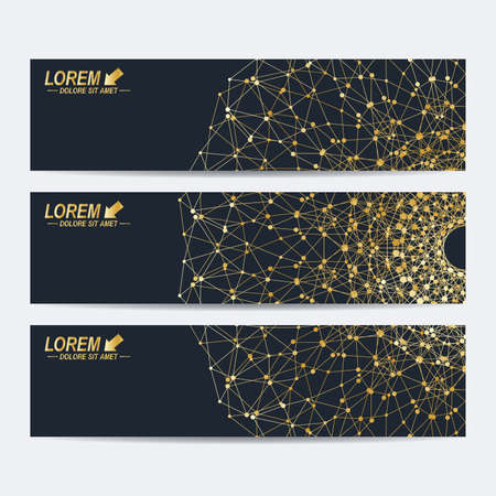 Modern set of vector banners. Molecule and communication abstract background.のイラスト素材