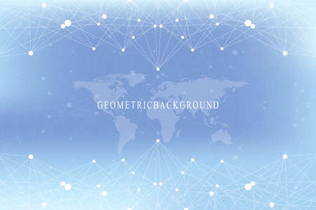 Graphic abstract background communication with world map. Big data visualization. Perspective backdrop with connected lines and dots. Social networking. Illusion of depth. Vector illustrationのイラスト素材