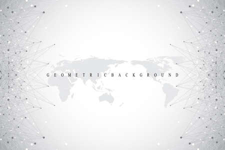 Big data complex. Graphic abstract background communication. Perspective backdrop with World Map. Minimal array with compounds lines and dots. Digital data visualization. Big data vector illustrationのイラスト素材