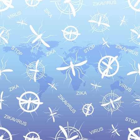 Zika virus pattern wallpapers with World Map. Zika virus mosquito bite illustration. Scientific vector for your designのイラスト素材
