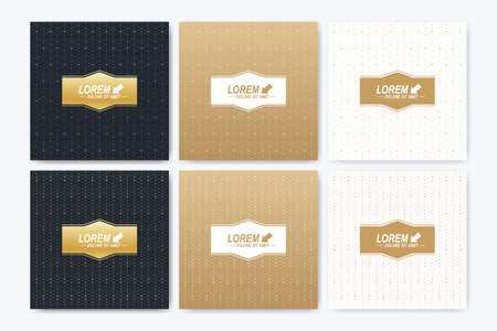 Modern vector template for square brochure, Leaflet, flyer, cover, booklet, magazine or annual report. Abstract golden presentation book layout. Geometric pattern with connected lines and dotsのイラスト素材