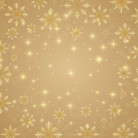 Christmas and Happy New Years background with golden snowflakes. Vector illustrationのイラスト素材