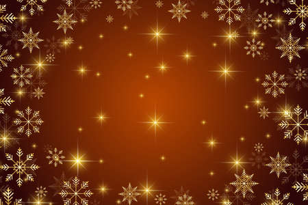 Christmas and Happy New Years background with golden snowflakes. Vector illustrationのイラスト素材