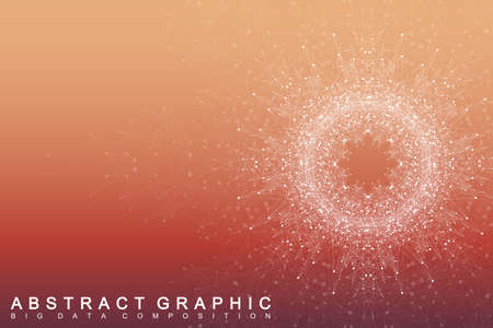 Geometric abstract background with connected line and dots. Big data complex with compound. Perspective backdrop molecule and communication. Minimal data visualization. Scientific vector illustrationのイラスト素材