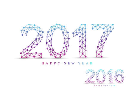 Text design Christmas and Happy new year 2017 or 2016 . Connected lines with dots. Lines plexus. Scientific cybernetic vector illustrationのイラスト素材