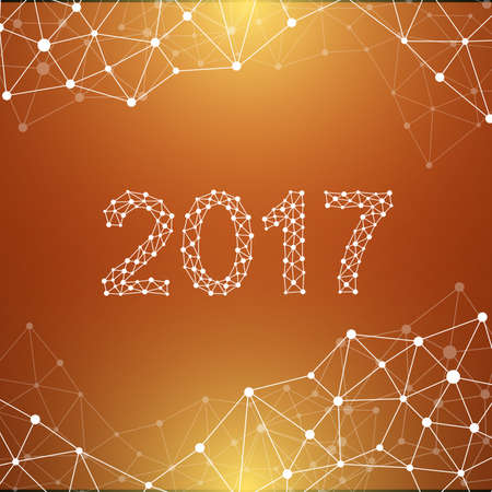 Text design Christmas and Happy new year 2017. Graphic background molecule and communication. Connected lines with dots. Lines plexus. Scientific cybernetic vector illustrationのイラスト素材