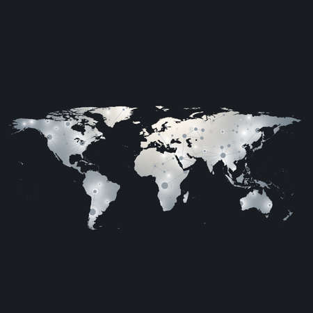 Geometric graphic background communication with World Map. Big data complex with compounds. Perspective backdrop. Minimal array. Digital data visualization. Scientific cybernetic vector illustration.のイラスト素材