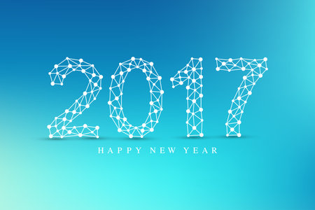 Text design Christmas and Happy new year 2017. Graphic background molecule and communication....