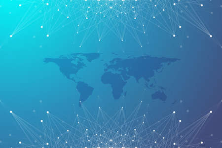 Political World Map with global technology networking concept. Digital data visualization. Lines plexus. Big Data background communication. Scientific vector illustration.のイラスト素材