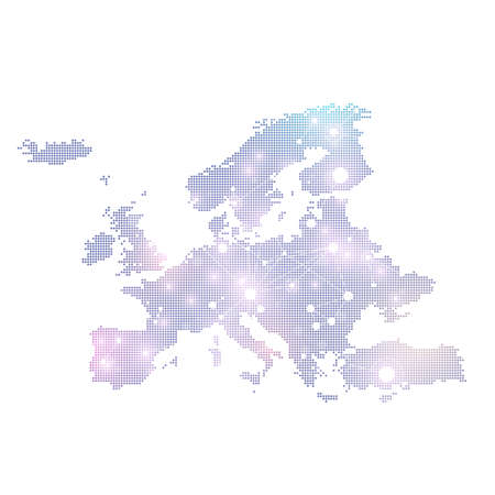 Dotted Europe Map. Geometric graphic background communication. Big data complex with compounds. Digital data visualization. Minimalistic chaotic design, vector illustration.のイラスト素材