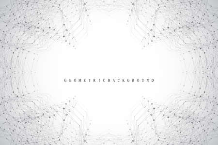 Geometric graphic background molecule and communication. Big data complex with compounds. Perspective backdrop. Minimal array. Digital data visualization. Scientific cybernetic vector illustrationのイラスト素材