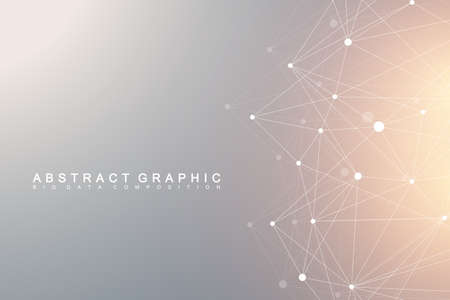 Geometric graphic background molecule and communication. Big data complex with compounds. Lines plexus, minimal array. Digital data visualization. Scientific cybernetic vector illustrationのイラスト素材