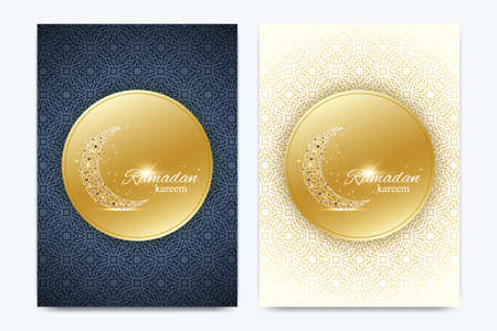 Vector template for brochure, Leaflet, flyer, advert, cover, catalog, poster, magazine or annual report. Ramadan Kareem background. Golden moon. Eid Mubarak celebration. Vector illustrationのイラスト素材