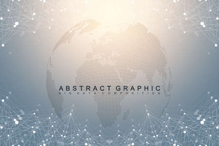 Geometric graphic background communication. Global network connections. Wireframe complex with compounds. Perspective backdrop. Digital data visualization. Scientific cybernetic vector.のイラスト素材