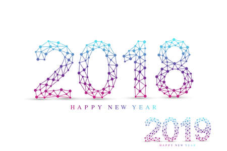 Text design Christmas and Happy new year 2018 and 2019. Design element for presentations, postcards, flyers, leaflets and posters, vector illustrationのイラスト素材