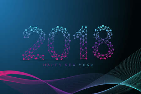 Text design Christmas and Happy new year 2018. Design element for presentations, postcards, flyers, leaflets and posters, vector illustration.のイラスト素材