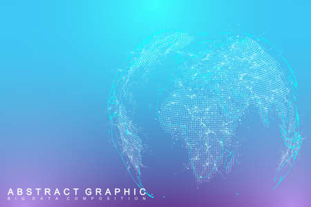 Big data complex world globe. Graphic abstract background communication. Perspective backdrop of depth. Virtual minimal array with compounds. Digital data visualization. Vector illustration Big dataのイラスト素材