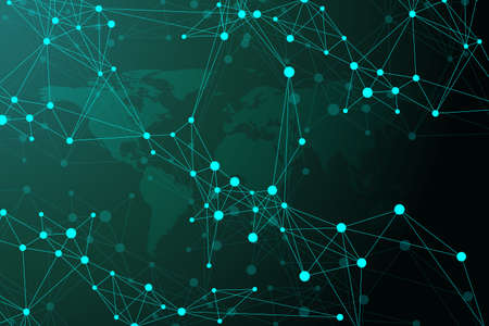 Political World Map with global technology networking concept. Digital data visualization. Lines plexus. Big Data background communication. Scientific vector illustration.のイラスト素材