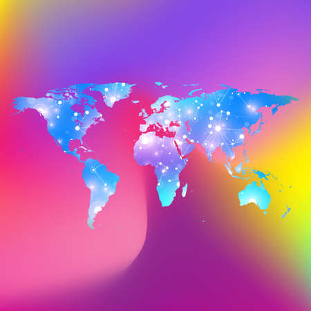 World map trendy liquid colors background. Global technology networking concept. Global network connections. Lines plexus background. Big Data communication. Perspective backdrop.のイラスト素材