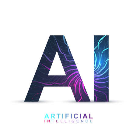 Artificial Intelligence Logo. Artificial Intelligence and Machine Learning Concept. Vector symbol AI. Neural networks and another modern technologies concepts.のイラスト素材