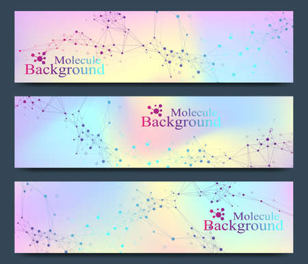 Modern set of vector banners. Molecule DNA and communication background for medicine, science, technology, chemistry. Cybernetic dots. Lines plexusのイラスト素材