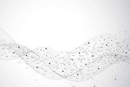 Graphic abstract background communication. Big data visualization. Perspective backdrop with connected lines and dots.のイラスト素材