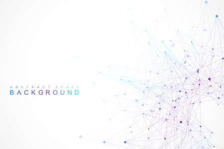 Geometric graphic background molecule and communication. Big data complex with compounds. Perspective backdrop. Minimal array Big data. Digital data visualization. Scientific vector illustrationのイラスト素材