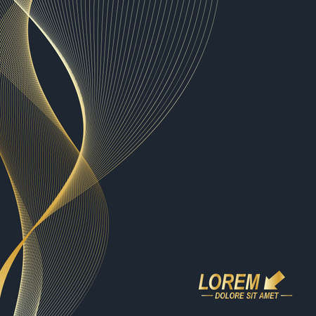 Modern set of vector flyers. Molecule and communication background. Geometric abstract golden package. Connected line with dots. Golden design in trendy linear styleのイラスト素材