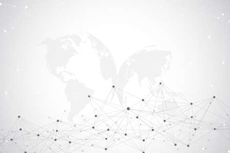 Big data visualization with a world globe. Abstract vector background with dynamic waves. Global network connection. Technological sense abstract illustrationのイラスト素材