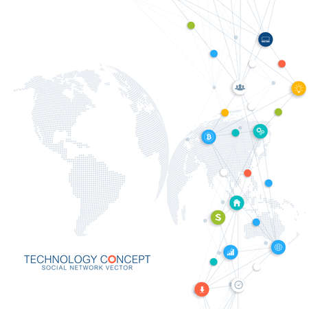 Abstract business vector infographic. Cloud computing and global network connections concept design. Scientific business template with icons for brochure, diagram, workflow, timeline, web design.のイラスト素材