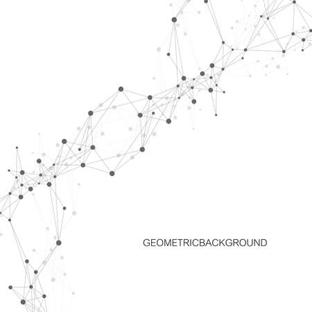 Geometric abstract vector with connected line and dots. Global network connection background.のイラスト素材