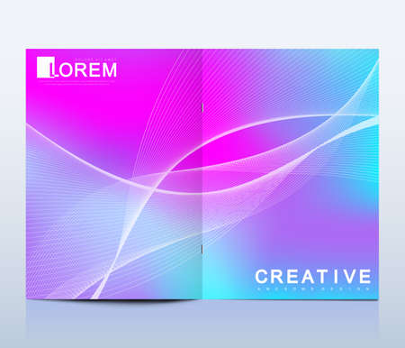 Modern vector template for brochure, leaflet, flyer, cover, catalog, magazine or annual report in A4 size. Business, science and technology design book layout. Presentation with dynamic waves.のイラスト素材