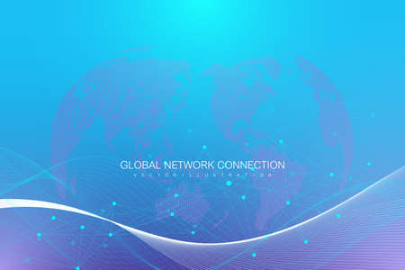 Global network connection. Network and big data exchange over planet earth in space. Global business. Vector Illustration.のイラスト素材
