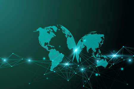 Virtual Graphic Background Communication with World Globe. A sense of science and technology. Digital data visualization. Vector illustrationのイラスト素材