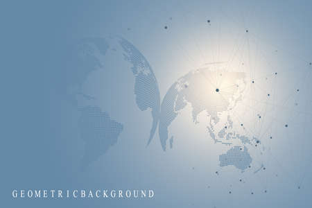 Big data complex world globe. Graphic abstract background communication. Perspective backdrop of depth. Virtual minimal array with compounds. Digital data visualization. Vector illustration Big dataのイラスト素材