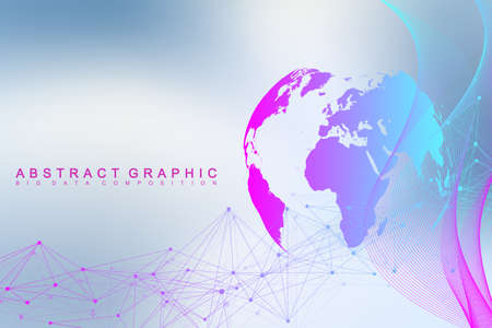Big data complex world globe, Graphic abstract background communication.のイラスト素材