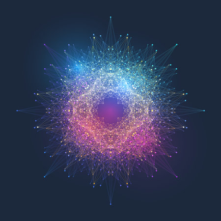 Computer generated phyllotaxis dotted helix flow fractal vector. Futuristic minimalistic layout....