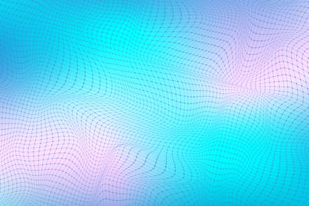 Abstract digital landscape with particles dots and lines. Big Data visualization. Wireframe landscape background. Futuristic vector illustration. Sci-Fi backgroundのイラスト素材
