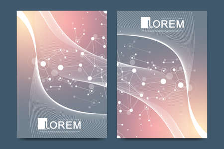 Modern vector template for brochure, Leaflet, flyer, advert, cover, catalog, magazine or annual report. Business, science, medical design. Scientific cybernetic dots. Lines plexus. Card surfaceのイラスト素材