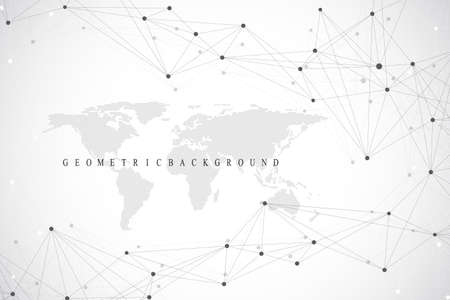 Political World Map with global technology networking concept. Digital data visualization. Scientific cybernetic particle compounds. Big Data background communication. Vector illustrationのイラスト素材