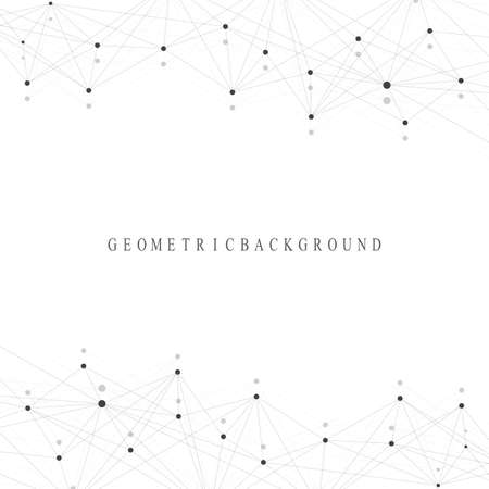 Geometric graphic background molecule and communication. Big data complex with compounds. Perspective backdrop. Minimal array. Digital data visualization. Scientific cybernetic vector illustrationのイラスト素材