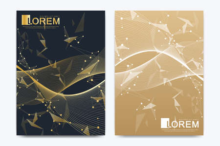 Modern vector template for brochure, Leaflet, flyer, advert, cover, catalog, magazine or annual report. Business, science, medical design. Scientific cybernetic dots. Lines plexus. Card surfaceのイラスト素材