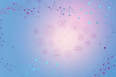 Abstract molecules medical background with modern icons, technology network concept. Vector illustration.のイラスト素材