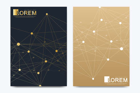 Modern vector template for brochure Leaflet flyer advert, cover, catalog, magazine or annual report. Business, science, medical design. Scientific cybernetic dots. Lines plexus. Card surfaceのイラスト素材