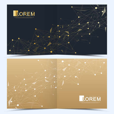 Modern vector templates for square cover brochure, flyer, catalog, magazine or annual report. Business, science and technology design. Connecting lines and dots. Lines plexus. Card surfaceのイラスト素材