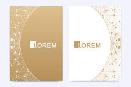 Modern vector template for brochure, leaflet, flyer, cover, banner, catalog, magazine, or annual report in A4 size. Futuristic science and technology design. Presentation with mandala. Lines plexusのイラスト素材