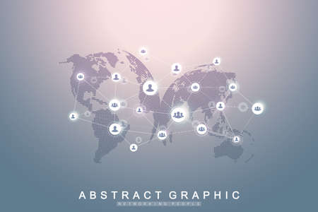 Social media network and marketing concept on World Map background. Global business concept and internet technology, Analytical networks. Vector illustration.のイラスト素材
